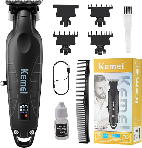 KEMEI 2293 Hair/Beard Trimmer for Men Zero Gapped Hair Clippers for Barbers | with T Blade, Cordless Rechargeable, Black