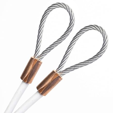 PSI, White Vinyl Coated 6.35mm (1/4 inch) Galvanized Steel Security Cable Double Looped Ended Copper Sleeves Security Cable for Outdoor Tools, furnature, Equipment (6 inches, White)