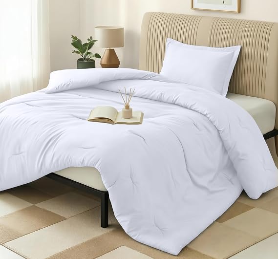 Twin Comforter Set 2 Piece White by Utopia Bedding, Comforters Twin Size, Bedding Comforters Sets, Down Alternative Soft Bed Set, 1 Comforter (64 x 88 inches) 1 Pillow Shams (20 x 26 inches)