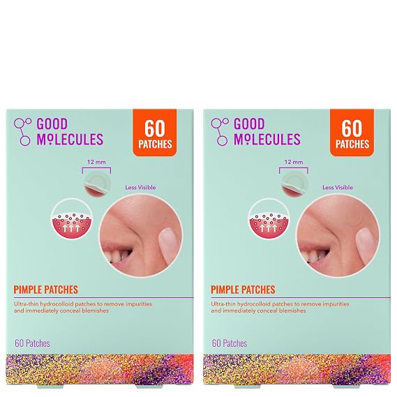 Good Molecules Pimple Patches, Hydrocolloid Patches, 120 Count (60 x 2) | Ultra-thin hydrocolloid patches that remove impurities and conceal pimples, zits, and blemishes. Suitable for all skin types.