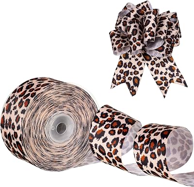 Chuangdi Leopard Print Ribbon 1.5 Inch 20 Yards Cheetah Print Ribbon Grosgrain Christmas Animal Leopard Craft for Hair Bows Headbands Making and Craft Wrapping