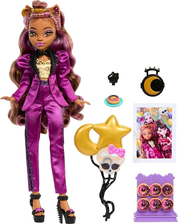 Monster High Clawdeen Wolf Doll in Monster Ball Party Fashion with Themed Accessories such as Balloons