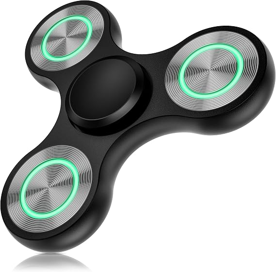 Metal Light Up Fidget Spinner Toy Cool Fidget Spinners | Stainless Steel Bearing, Silent Spins 3-5 min with Fluorescent, Focus Anxiety Stress Relief Boredom Toy for Kids Adults Black