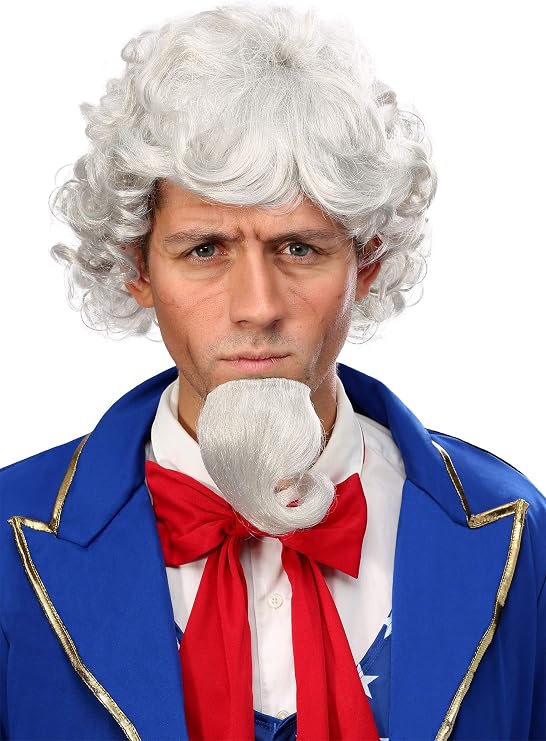 Uncle Sam Wig & Beard Costume Kit for Men - 4th of July Costume Accessory Set for American Patriotic Parties ST