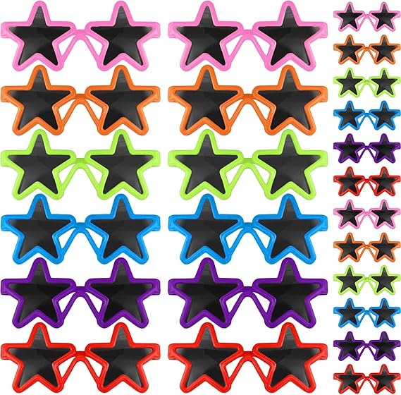 Frienda 24 Pairs Kids Star Sunglasses Bulk Neon 80s Rock Star Toddler Party Favor Funny Glasses Accessories for Rock and Roll Birthday Party Photo Props