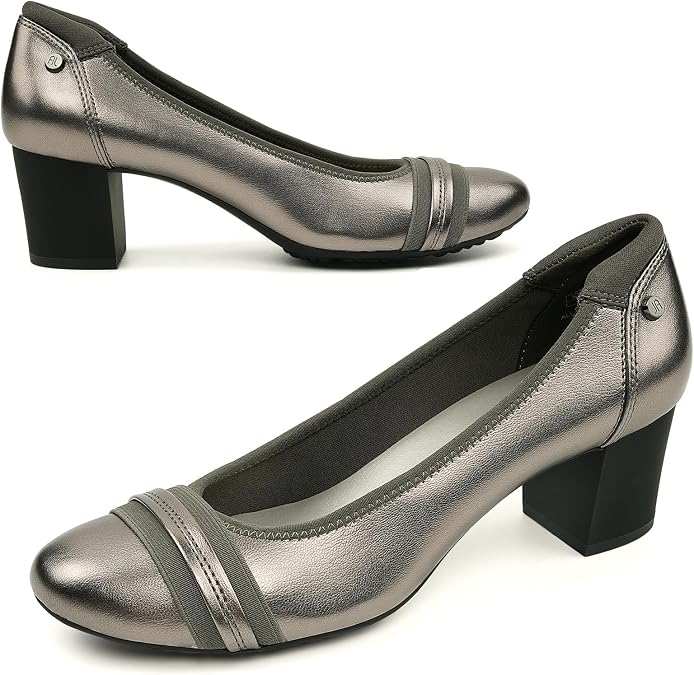 JENN ARDOR Womens Dress Pumps Ballet Chunky Heels for Women Round Toe Mid Square Block Heels Soft Slip On Pumps Shoes for Office Lady Dancer Wedding Shoes Youth 2inch