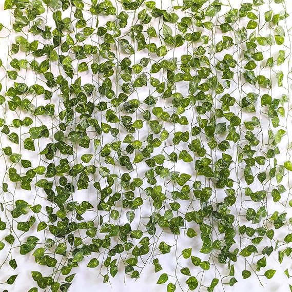 84 FT Artificial Ivy 12 Pack Ivy Vine Garland Faux Pothos Vines Plants Greenery Garlands Clip Hanging Fake Leaf Plants Faux Green Flowers Decor Home Kitchen Garden Office Wedding Wall