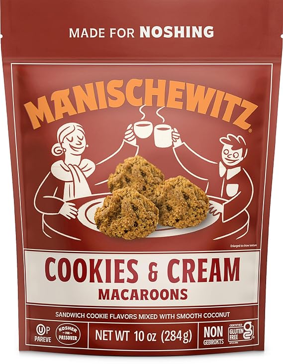 Manischewitz Cookies 'n Cream Macaroons, 10 oz | Coconut Macaroons | Resealable Bag | Dairy Free | Gluten Free Coconut Cookie | Kosher for Passover