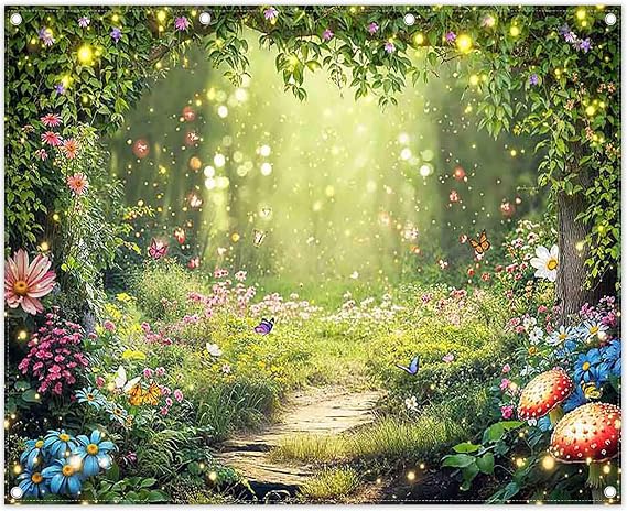 Fabric 10x8ft Enchanted Forest Photography Backdrop Fairy Garden Background Kids Girl Magic Wonderland Party Decoration Spring Photo Booth Props