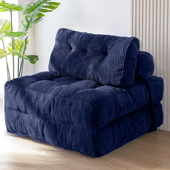 MAXYOYO Folding Sofa Bed, Convertible Sleeper Chair with Pillow Foldable Mattress with Back Support, Portable Fold Out Chair Bed Comfy Floor Sofa Lounge for Living Room Bedroom, Navy