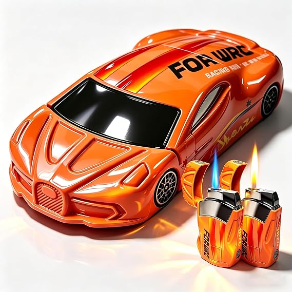 Car Shaped Torch Lighter, Pink with Gradient Design, Refillable Butane Lighters, Cool Windproof Lighter Candle Lighter (Gas not Included) (qq)