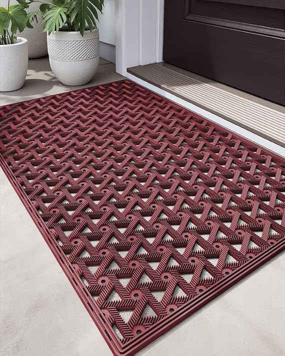 DEXI Front Door Mat Outside Entrance Rubber Floor Doormat, 24x36 Red