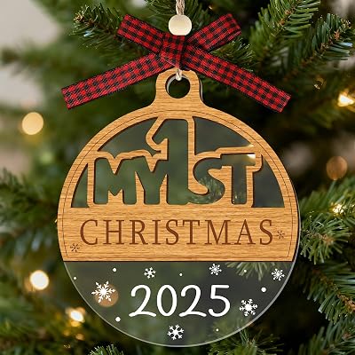 Baby First Christmas Ornament 2025 Wooden Acrylic My First Christmas Ornament for Newborn Personalized Xmas Gifts Keepsake Decorations My First