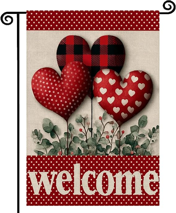 Valentines Day Love Heart Garden Flag12x18 Inch Double Sided Outside Anniversary Love Heart Yard Decoration