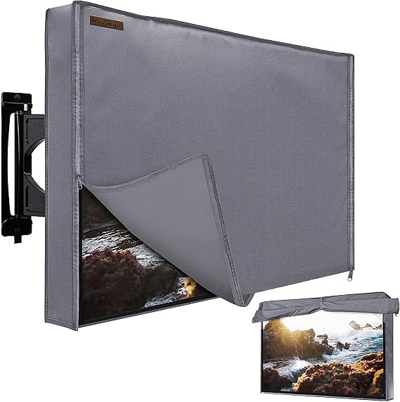 Outdoor TV Cover 52-55 Inch, 600D Waterproof and Weatherproof, with Zipper | 51''L x 30''H Cover Size, TV Screen Protector with Hook & Loop Bottom, Fits TV Mounts Stands, for Outside Flat Screen TVs