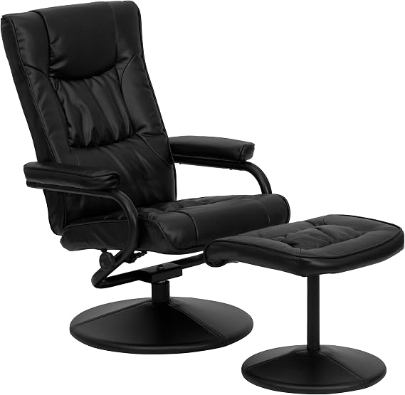 Flash Furniture Rachel Contemporary Multi-Position LeatherSoft Recliner Chair with Ottoman, 360-Degree Swivel Recliner Chair and Ottoman Set, Black