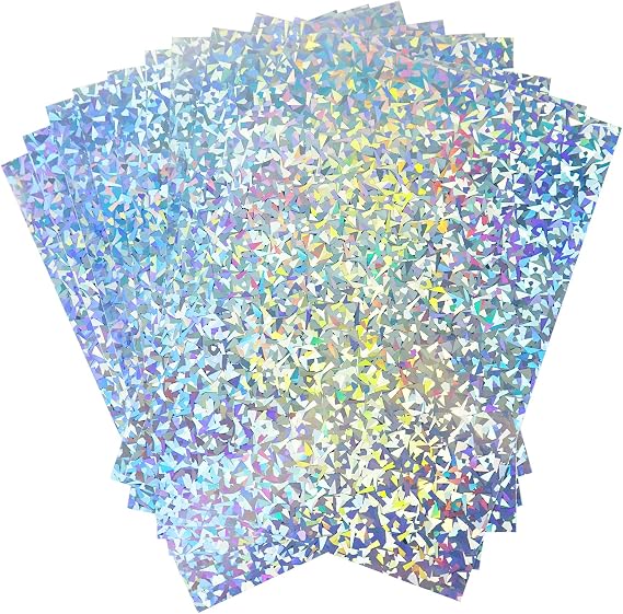 STRBOXONG A4 Holographic Shattered Glass Card 250gsm 297mm x 210mm Metallic Silver Glass Shards Cardstock Foil Paper for Arts and Crafts Scrapbooking Shimmer Mirror Finished Shiny Sheets (10 Sheets)