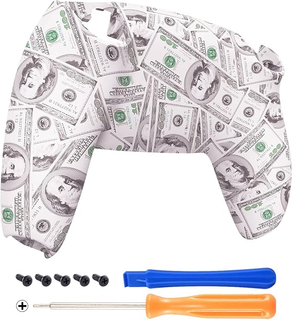eXtremeRate 100 Cash Money Patterned Soft Touch Custom Back Plate Bottom Shell Compatible with ps5 Controller, Soft Touch Replacement Back Shell Cover Compatible with ps5 Controller