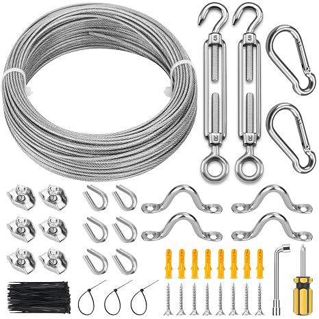 MAPVOLUT 120ft 1/16" Stainless Steel Wire Rope Kit - Durable Vinyl Coated Turnbuckles for Clothesline, String Lights, Shade Sail & Outdoor Projects, with Weatherproof Hooks & Adjustable Tension System