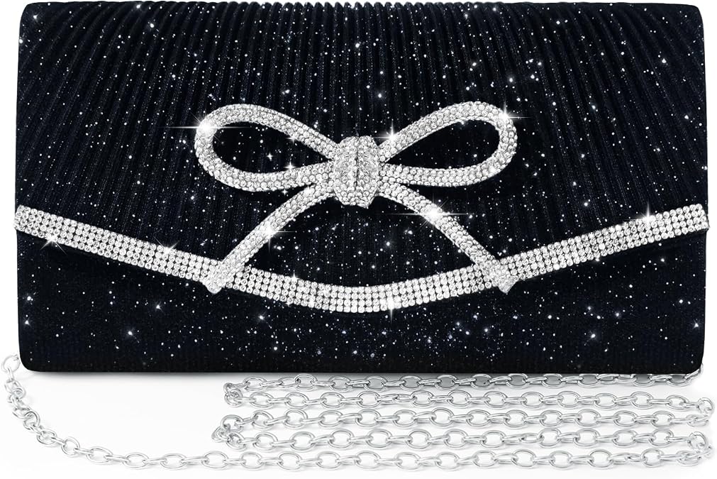 Evening Bag Clutch Purses for Women,Sparkly Bow Handbags Crossbody Bag Wedding Bag Glitter Rhinestone Party