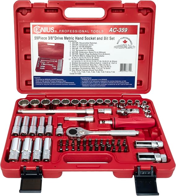 Genius Tools 59 Piece 3/8" Dr. Metric Hand Socket & Bit Set (12-Point) AC-359