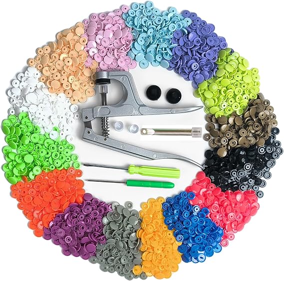 GTAAOY Plastic Snaps with Snap Pliers, 360Set T5 KAM Snaps Starter Fasteners Kit, No-Sew Buttons for Crafts Cloth (1440 PCS / 15 Colors