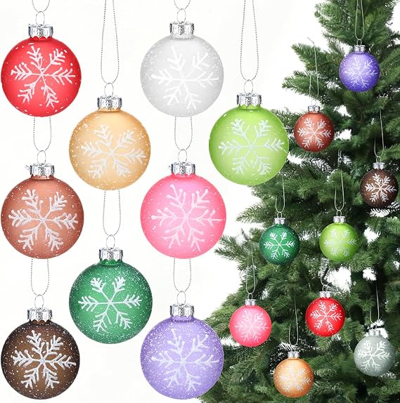 9 Pcs Colorful Glass Christmas Ornaments Balls Snowflakes Glass Ornaments Pastel Xmas Tree Decorations Ball Gift 2.36'' Xmas Round Hanging Decorations Pendant for Holiday Office Fireplace
