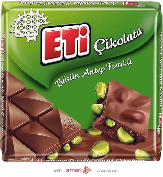 Eti Turkish Milk Chocolate Bar with Roasted Turkish Pistachios, 2.46 Ounce (12 Bars)