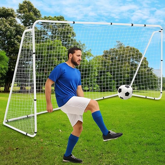 Liliful 12 x 6/10 x 6.5 ft Soccer Goal for Backyard Portable Soccer Net and Steel Weatherproof Frame Folding Goals with 6 Ground Stakes for Adults Youth Outdoor Training Competition