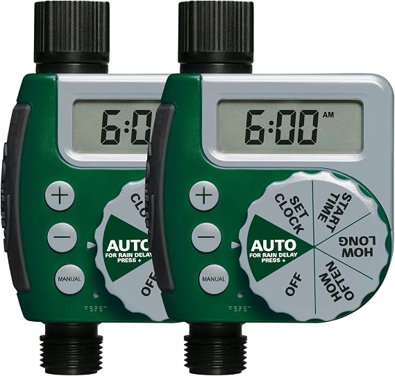 2 Pack 1-Outlet Programmable Digital Hose Sprinkler Timer