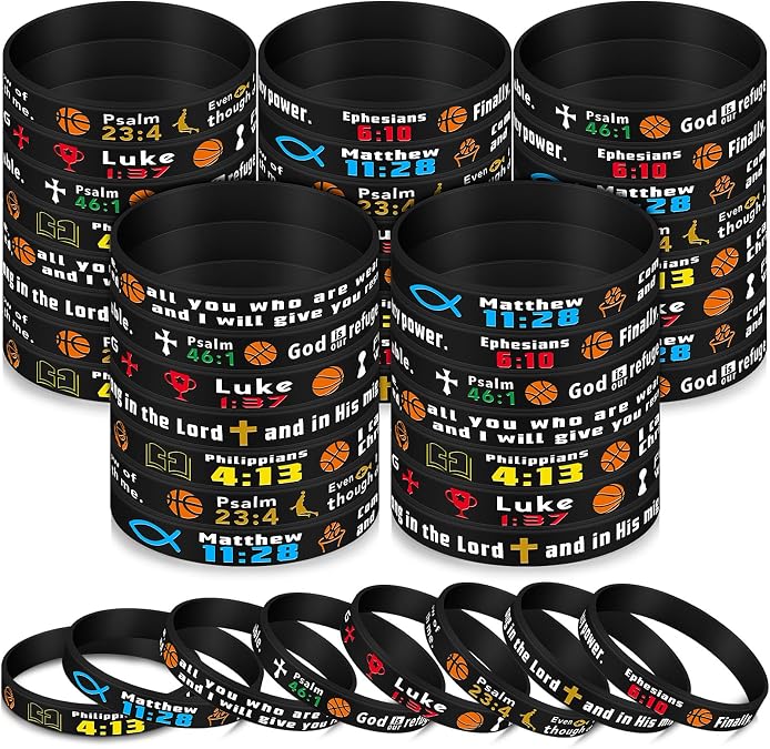 Sport Party Favors Baseball Basketball Bracelet Bulk Bible Verse Motivation Rubber Wristband with Inspiration Quote Christian Religious Scripture Gift for Player Team Unisex