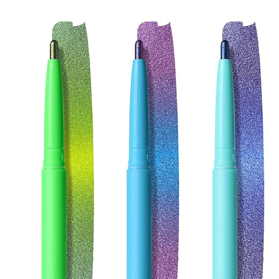 KYDA 3 Pcs Chameleon Gel Eyeliner Pencil Set, Chrome Metallic Colors Waterproof Gel Eye Liner Pencil, Long-lasting Shimmer Smudge Proof Eyeliner, High Pigment Eye Makeup Pen, Set-2