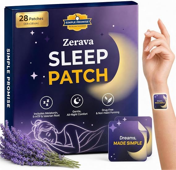 Zerava - Melatonin Sleep Patches for Adults - Natural Sleep Aid Sticker | 8-Hour Slow-Release Patch, Sleep Quality Support, Valerian Root and Hops, Easy Peel-Off Application, Drug-Free, 28 Nights