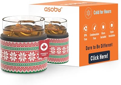 asobu Whiskey Sleeve Glass Insulated Bourbon Tumbler with Premium Rocks Glass, BPA-Free, Double-Wall Stainless Steel, Keeps Drinks Cold Longer, 10.5oz