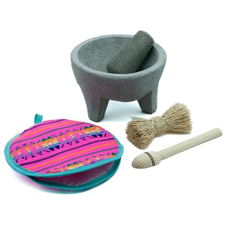 AXR Molcajete Mexicano -Handmade Mortar and Pestle Set Large - Molcajete Bowl - Molcajete Volcanic Rock - Stone Mortar and Pestle Set - Molcajetes