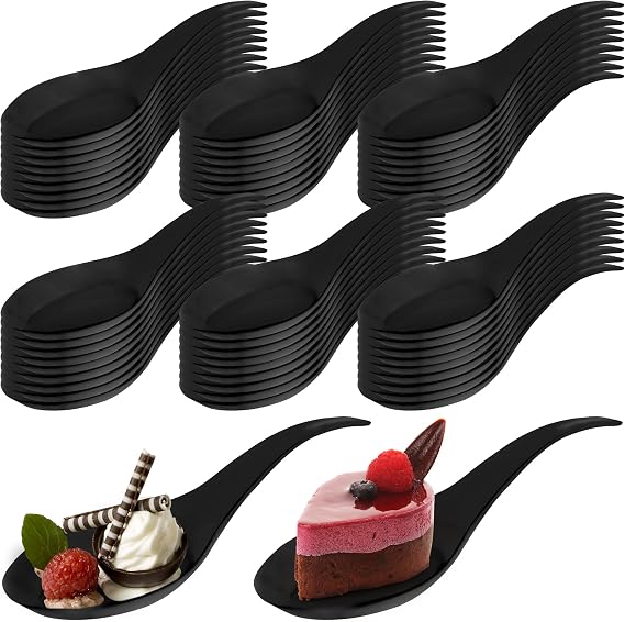 Tear Drop Tasting Spoons - 50 Count Disposable Black Plastic Appetizer Spoons - Ideal for Appetizers, Desserts, Dips, Sauces and More