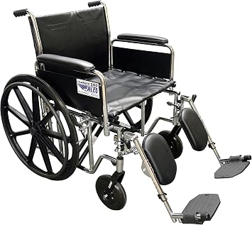 ALCO 24" Heavy Duty Chrome Wheelchair (500 lb. Weight Capacity) with Removable Full Arms, Elevating Legrests and Black Vinyl Upholstery. 32" Overall Width - Please Measure Your Doorways - 32"