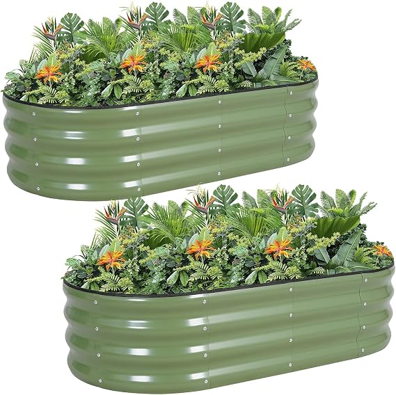 Galvanized Metal Raised Garden Bed Kit - 120x60x30CM Outdoor Planter Box with Safety Edging and Gloves for Vegetables, Fruits, Flowers.Green-2Pack