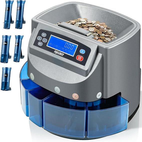 2026 Upgraded USD Coin Counter Machine Professional Coin Sorter | Wrapper Roller Machine, 500 Coins Capacity Automatic Change Counter-LCD Display, Sorts 270 Coins/Min, 5 Coin Bins & Rolls