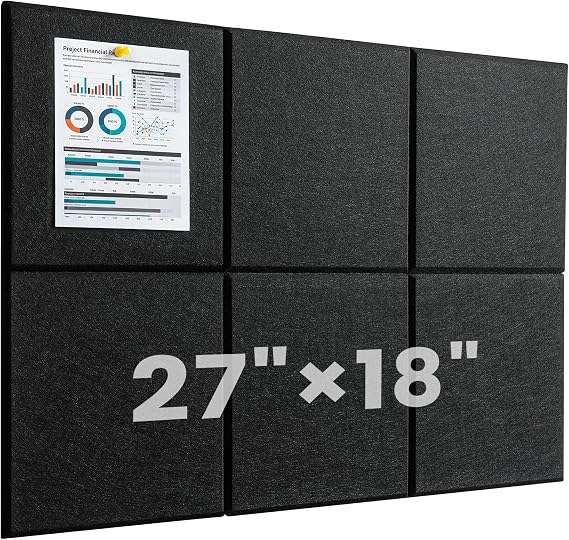 Cork Board for Wall 18''27'', 6 Pack Black Bulletin Boards, Felt Wall Tiles with Pushpins, Cork Board for Office, School and Home, Pin Board for Walls, Felt Board for Office Decor