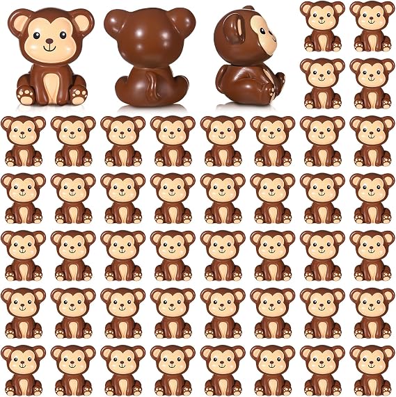 Silipull 50 Pcs Mini Monkey Figurines Resin Monkey Figures Bulk Tiny Animals Party Favors for Summer Cake Topper Goodie Bag Fillers Supplies Stuffers