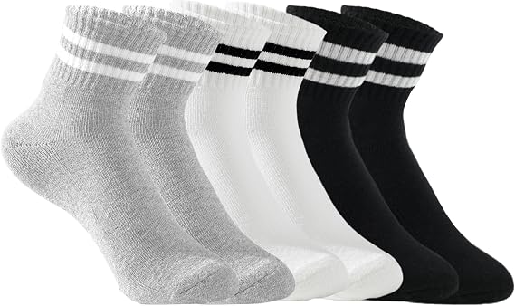 Womens Striped Crew Socks Cushioned Cotton Retro Athletic Gym Socks 6 Pairs