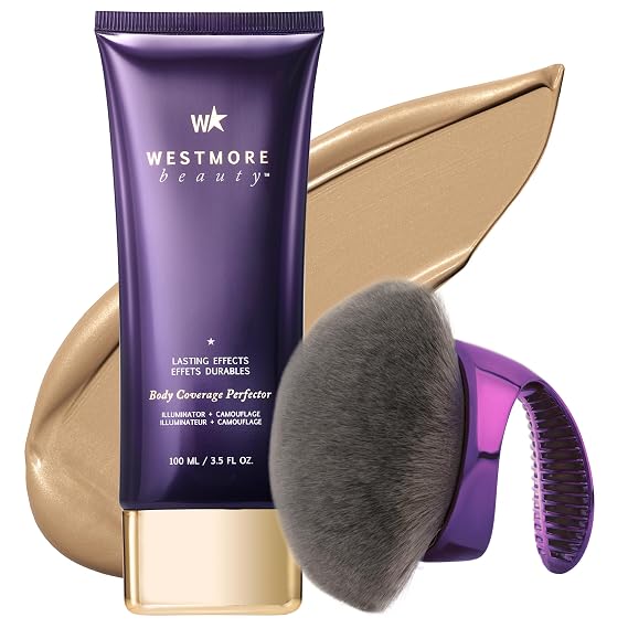 Westmore Beauty Body Coverage Perfector & Brush - Waterproof Leg Makeup- 2N | Blend & Blur body brush, waterproof leg & body makeup, tattoo cover up makeup, Natural Radiance, 3.5 oz