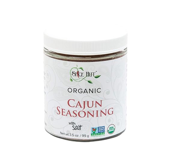 Spice Hut - Cajun Seasoning Mix Organic with Salt, Louisiana Spice Blend for Cooking Flavorful Southern Soul Food, Turkey, Fries, Meat, Veggie Dishes / All-Natural, Kosher, Gluten Free, Vegan, Keto -No MSG- 3.5oz Glass Jar