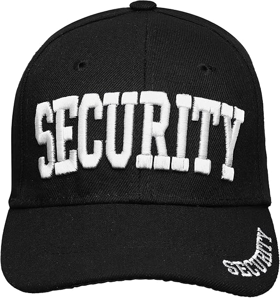 Falari Security Hat Baseball Cap - Gold or White Embroidery Security Front, Bill & Back - Adjustable Size