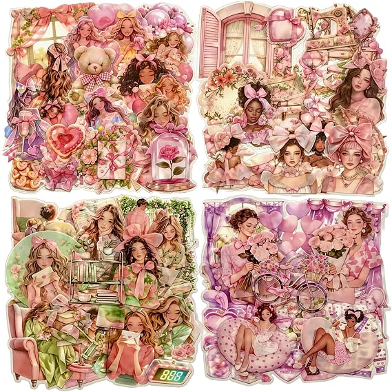 TIAMECH Pink Dream Girl Reading Time Lace PET Stickers