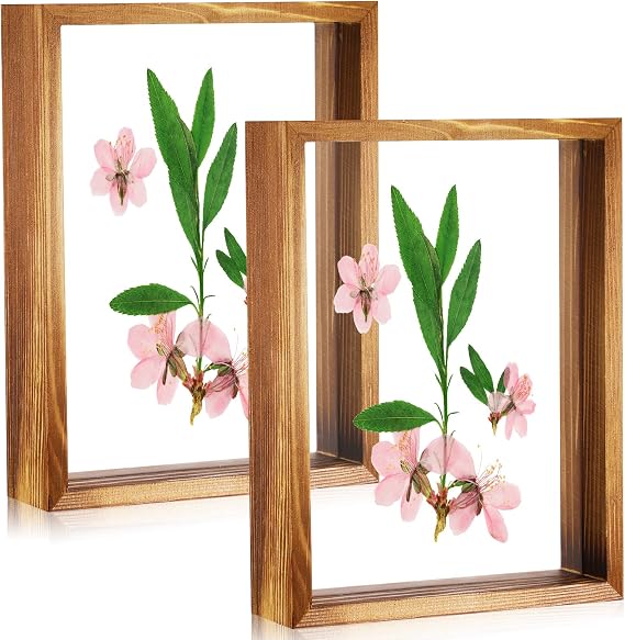Yalikop 2 Pcs 5x7 Pressed Flower Frame Floating Wood Double Acrylic Gift