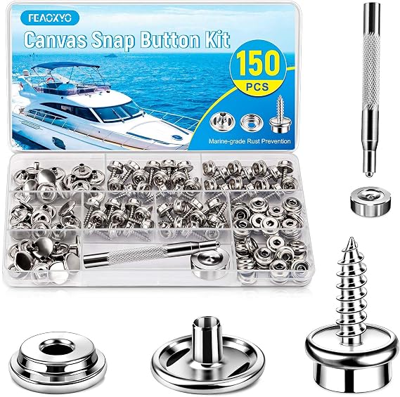 FEAOXYO 150PCS Canvas Snap Button Kit, 3/8" Socket, 304 Stainless Steel