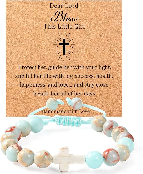 Lamyba Cross Bracelet for Girls, Dear Lord Bless This Little Girl Bracelet, Stocking Stuffers for Teen Girls, Christian Gifts for Tween Girls,Daughter, Granddaughter, Niece Teenage, Blue