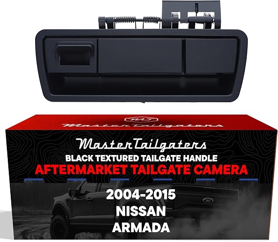 Master Tailgaters Black Tailgate Handle with Backup Camera Replacement for Nissan Armada (2004-2015) | IP68 Waterproof | Parking Grid Lines Available | Easy to Install